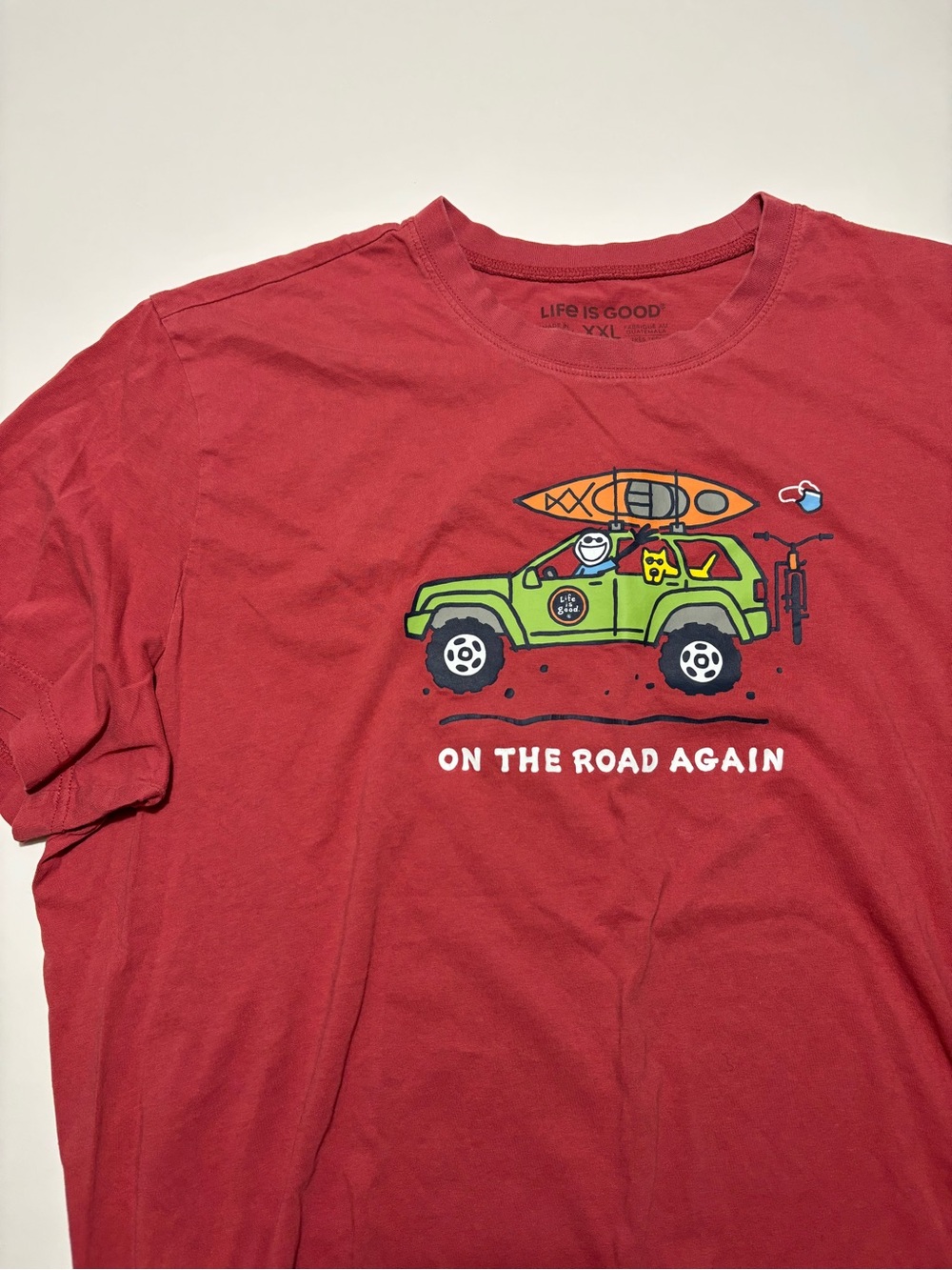 Life Is Good Maroon Graphic Cotton T-Shirt On The Road Again